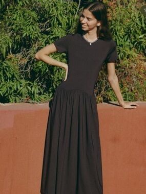 Ciao Lucia Black Short-Sleeve T Shirt Maxi Dress